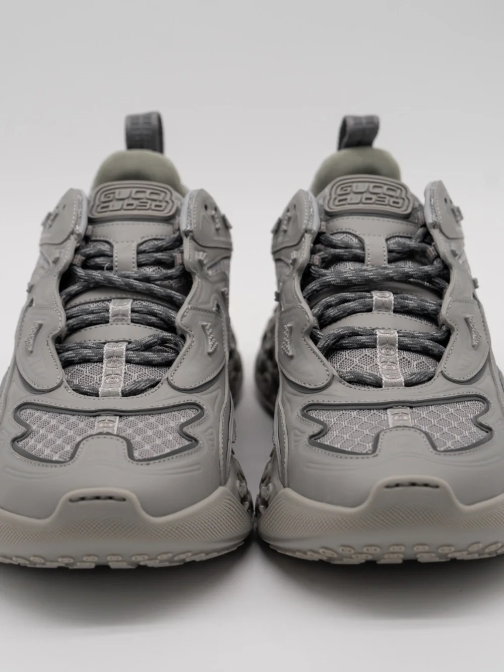 Gucci Men's Sneakers Grey Cub3d Leather GG Mesh Reflective size 8G 8.5 US